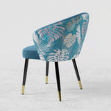 Upholstered Velvet Dining Chair Curved Back Modern Arm Chair Blue