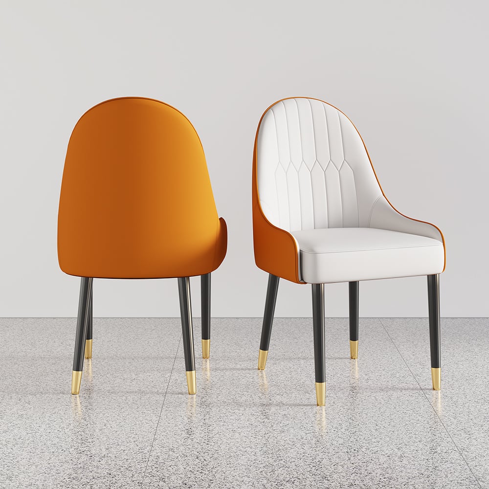 Modern PU Leather (Set of 2) Dining Chairs with Metal Legs White & Orange