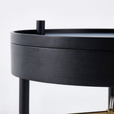 Modern Round Wood Rotating Tray Coffee Table with Storage & Metal Legs Black