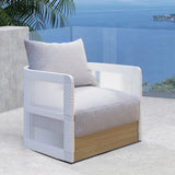 White Black Woven Rope Outdoor Swivel Chair Sofa 360 Degree Rotatable Coastal Patio Armchair White