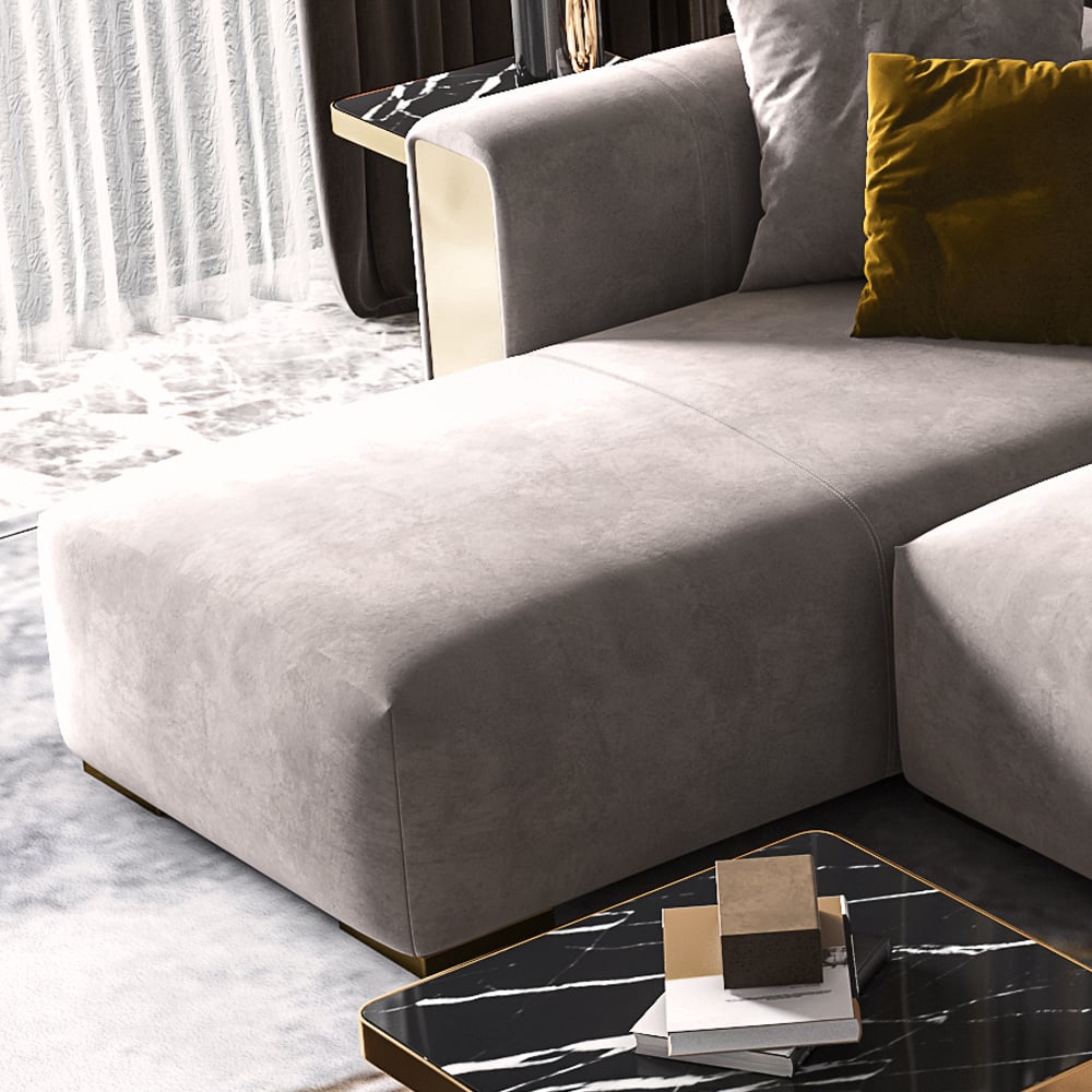 Veln 110.2" L-Shape Gray Velvet Upholstered Sectional Sofa with Left Chaise Gray