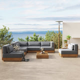 9 Pieces Teak Modular Outdoor Patio Sectional Sofa Set with Coffee Table and Cushion Gray