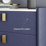 Modern Nightstand with 2 Drawers PU Leather Nightstand with Glod Legs Blue