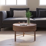 Modern Round Wood Rotating Tray Coffee Table with Storage & Metal Legs Walnut