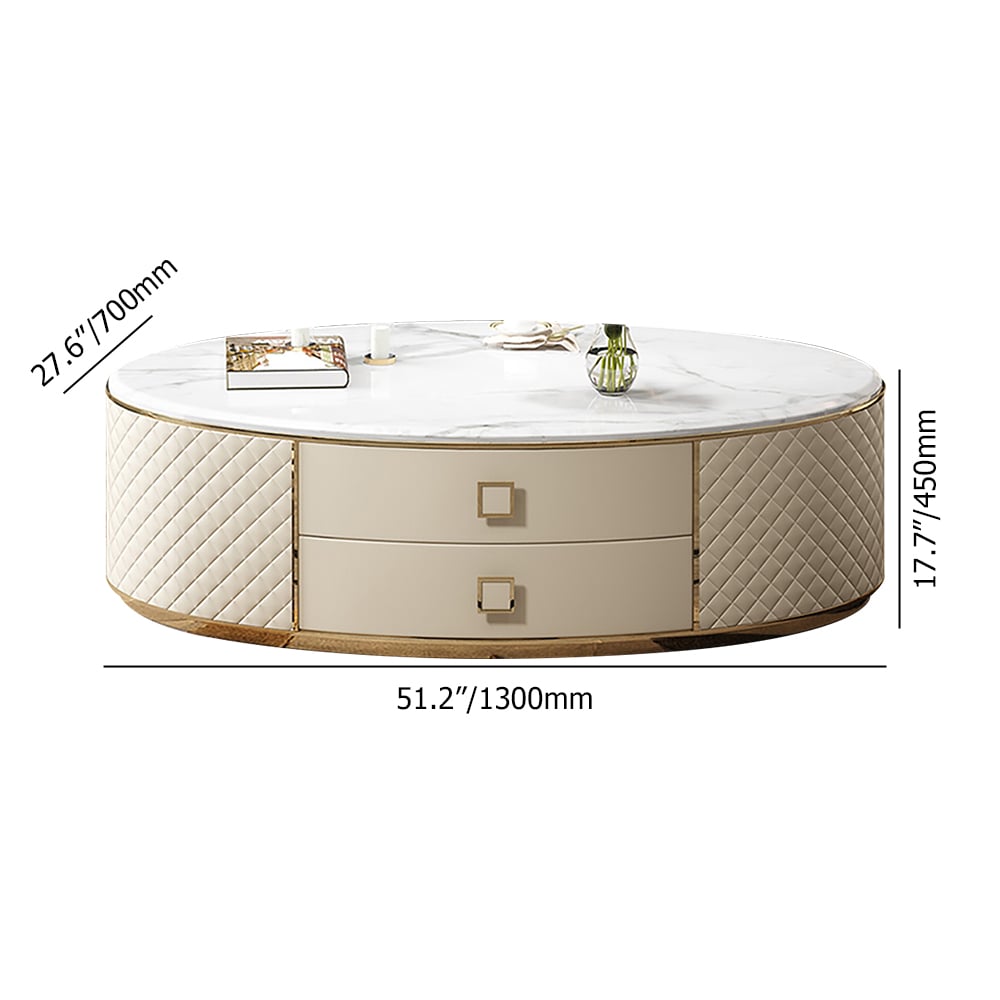 Orand White Oval Sintered Stone Top Coffee Table with 2 Drawers White