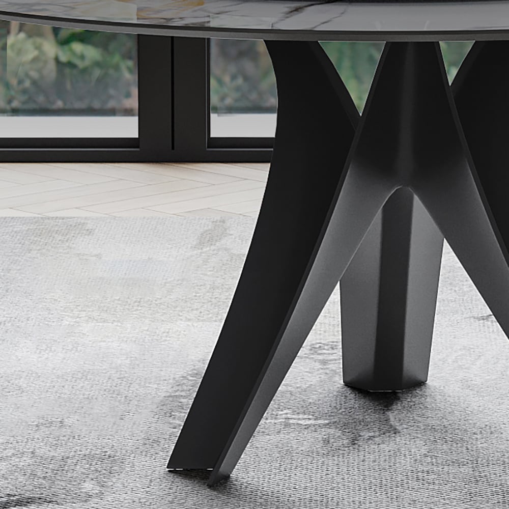 White & Black Sintered Stone Top Round Dining Table with Lazy Susan White