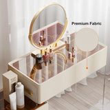 Modern Makeup Vanity with Tempered Glass Top and Stool Off-White