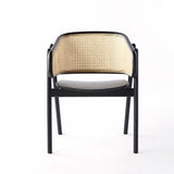 Black Japandi Rattan Dining Chair Curved Back Dining Chair Black