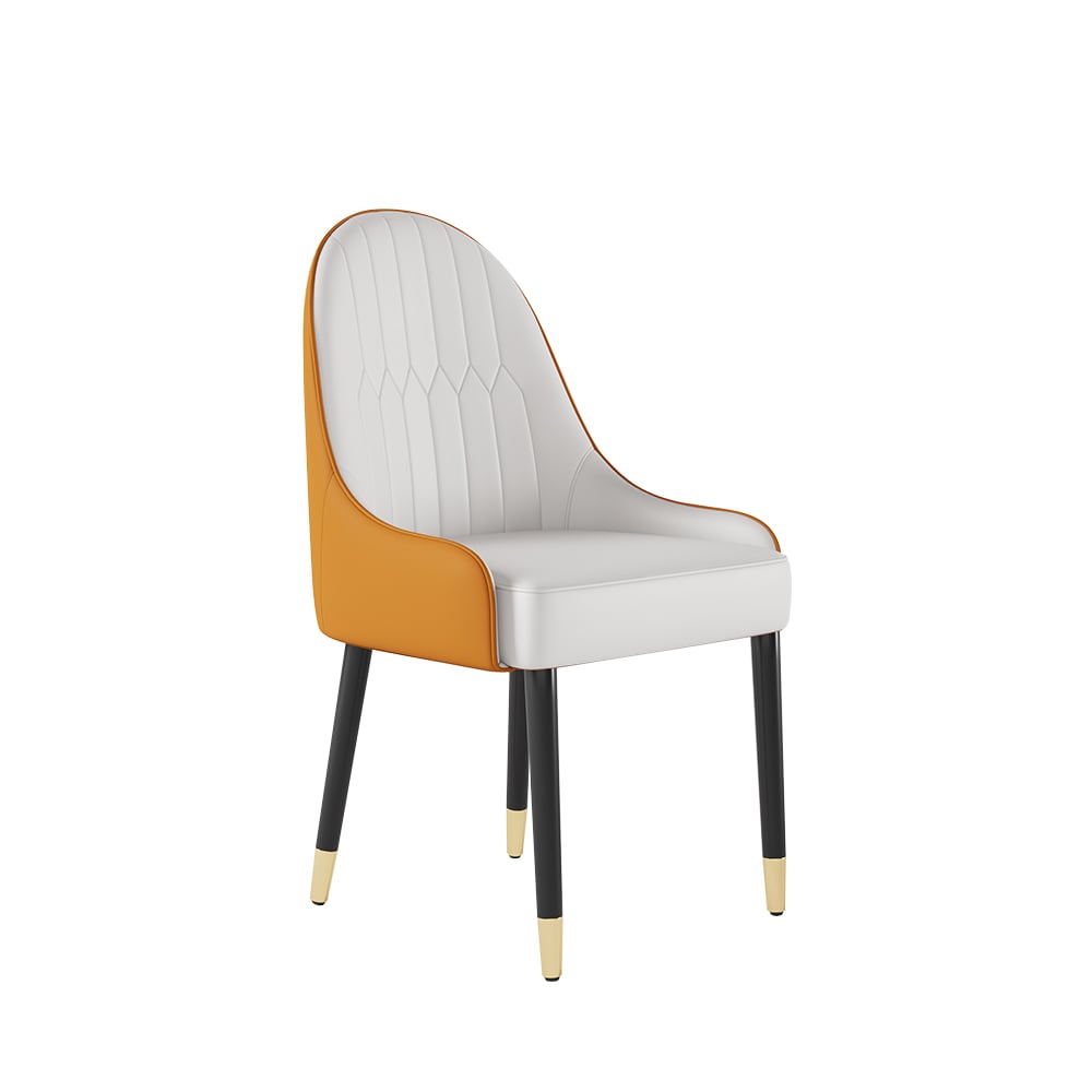 Modern PU Leather (Set of 2) Dining Chairs with Metal Legs White & Orange