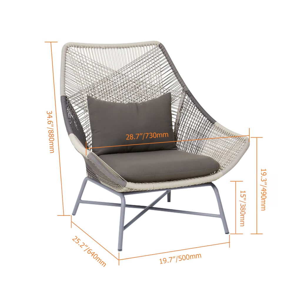 Outdoor PE Rattan Patio Chair Armchair with Cushion Pillow（Set of 2） Gray;White