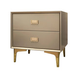 Modern Nightstand 2-Drawer Bedside Table in Gold Finish Champagne