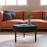 Modern Round Wood Rotating Tray Coffee Table with Storage & Metal Legs Black