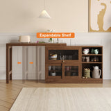 Storage Sideboard Cabinet Extendable Wood Buffet Foldable Dining Table Walnut