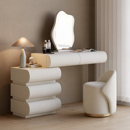 Humply White Modern Makeup Vanity Set With Small Mirrored Vanity Desk And Chair Off-White