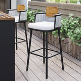 2 Pieces Outdoor Patio Teak & Aluminum 41" Bar Stools Set with Backs White & Black