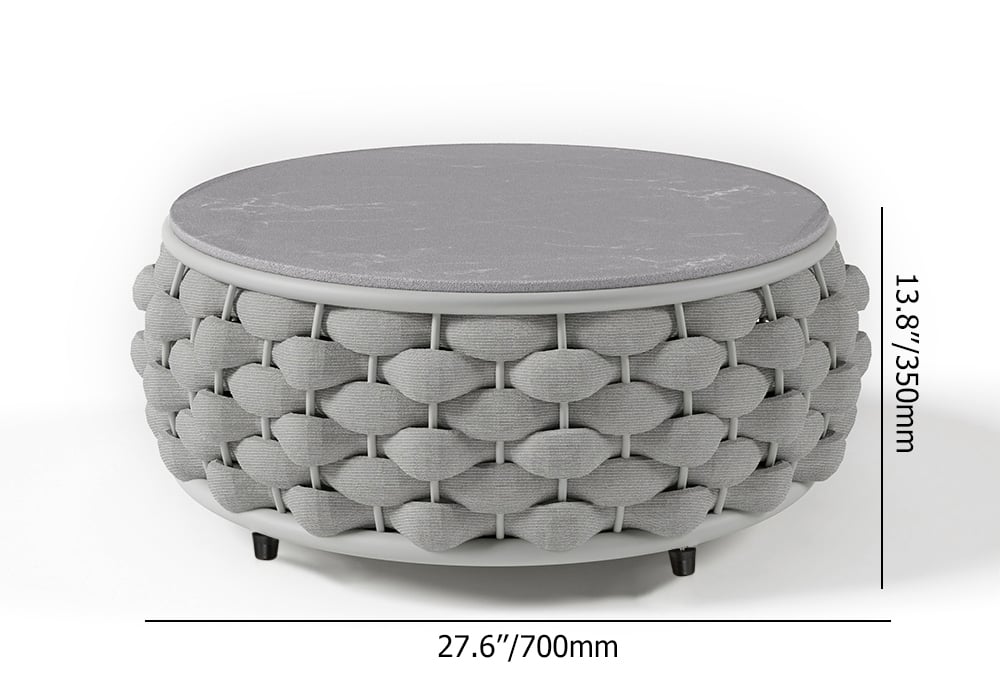 Tatta Sintered Stone-top Round Coffee Table with Textilene Rope Woven Base Gray