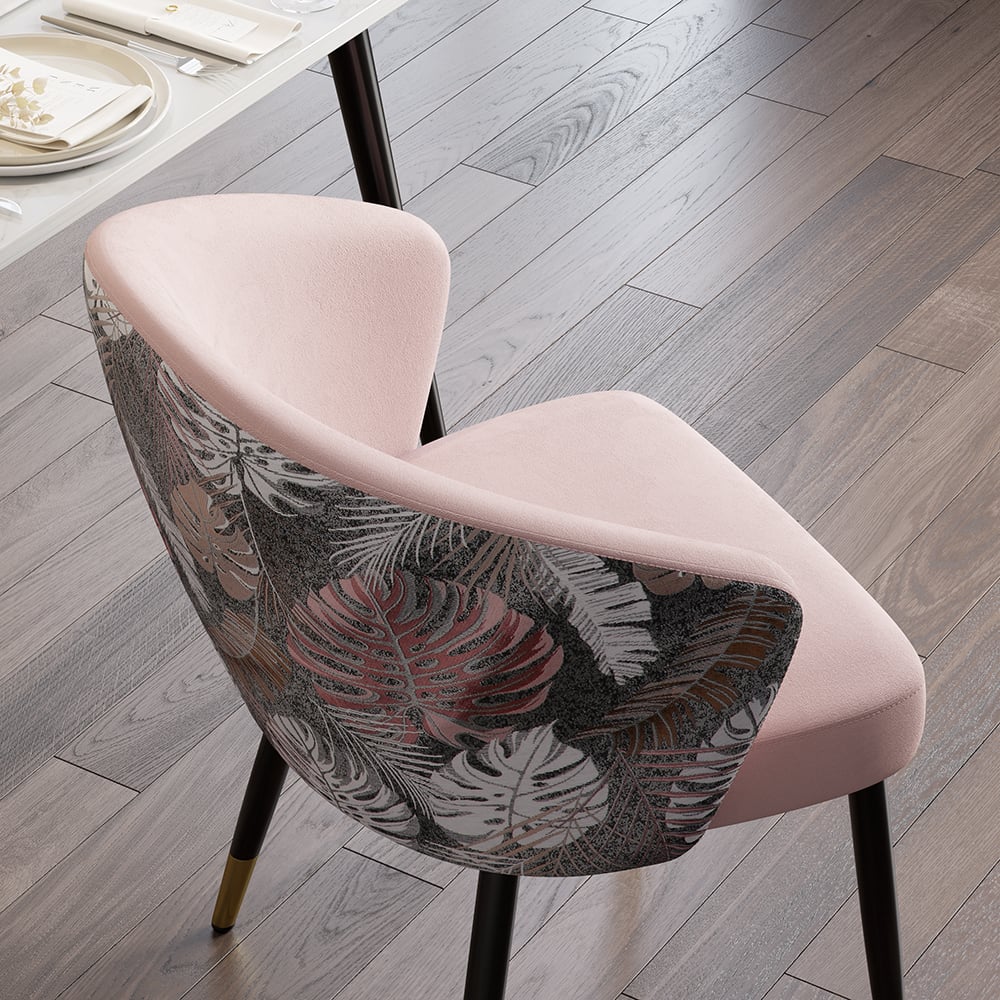 Upholstered Velvet Dining Chair Curved Back Modern Arm Chair Pink