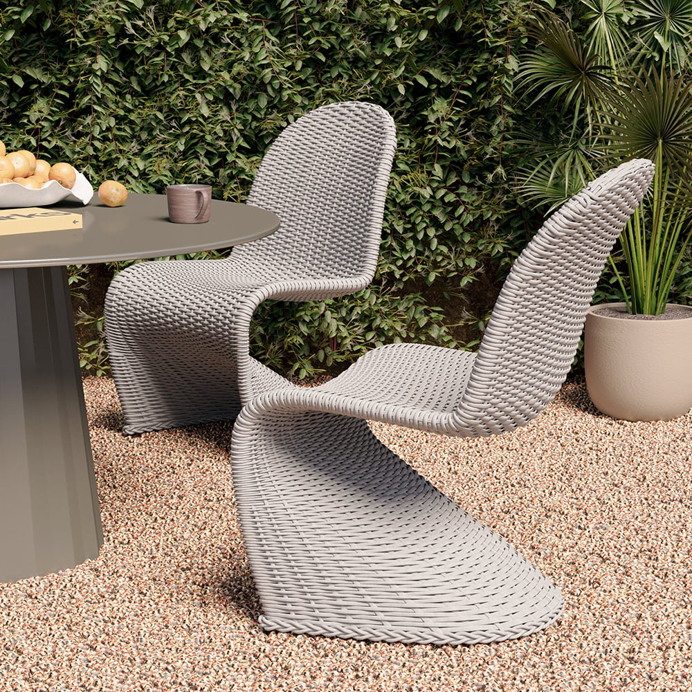 2 Pieces Coastal Aluminum & Woven Rattan Outdoor Patio Dining Chair Set in Gray Gray