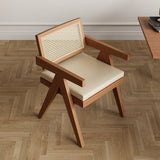 Natural Japandi Rattan Dining Chair with Solid Wood Frame Walnut