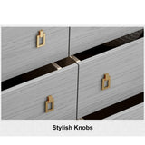 Solid Wood Dresser with Brass Accents – 6 Drawer Bedside Cabinet Gray