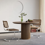 Japandi Round Small Dining Table for 2 Person Natural Wood Tabletop Walnut