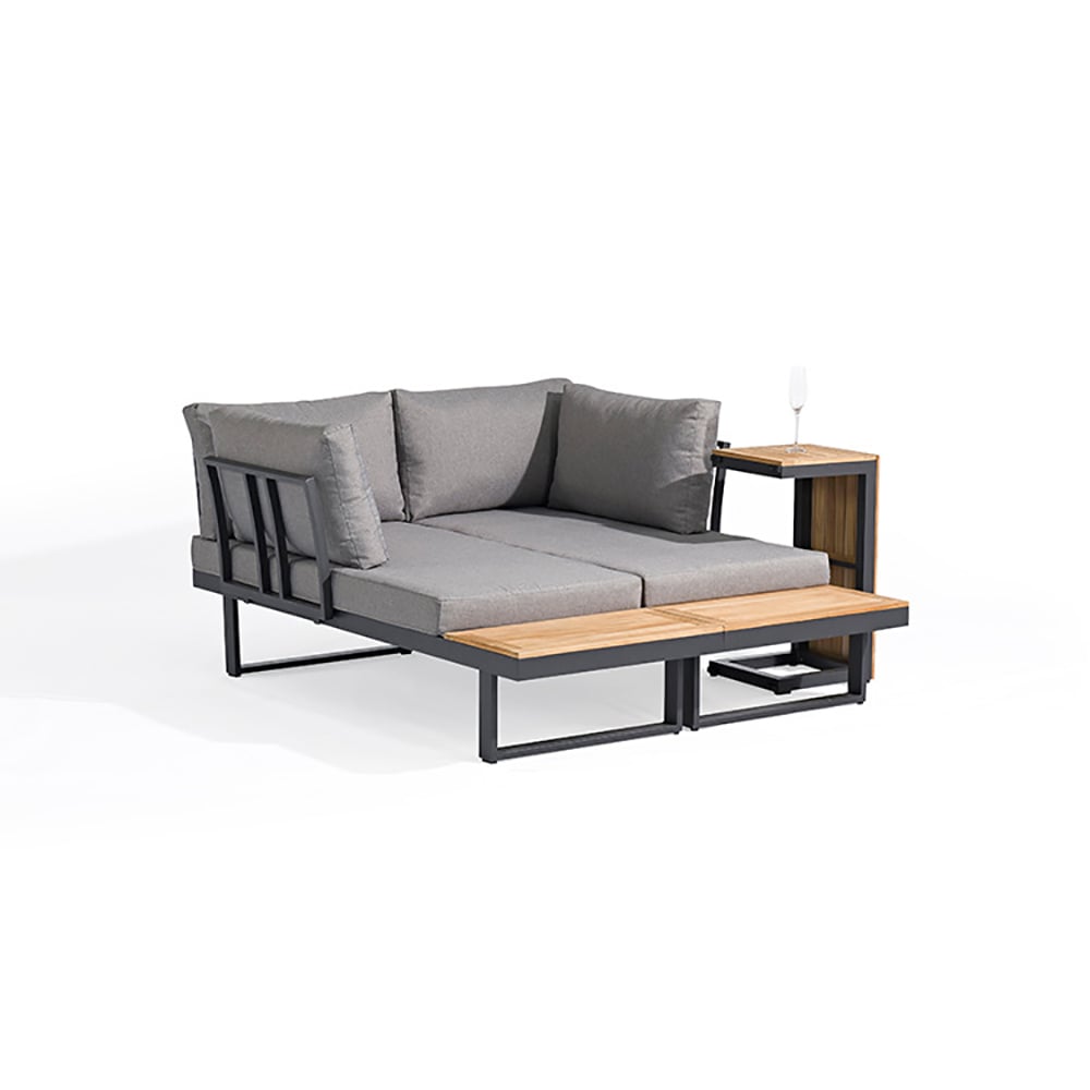 3-Pieces Sectional Outdoor Sofa Set with Cushion Back and Side Table Gray;Wood