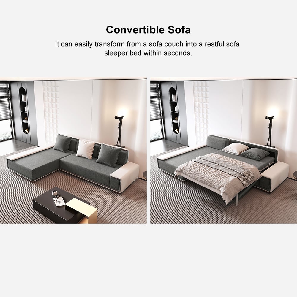 Doart Cotton & Linen Convertible Sleeper Modern Corner Modular Sectional Sofa L-Shaped 4-Seater Sleeper Sofa