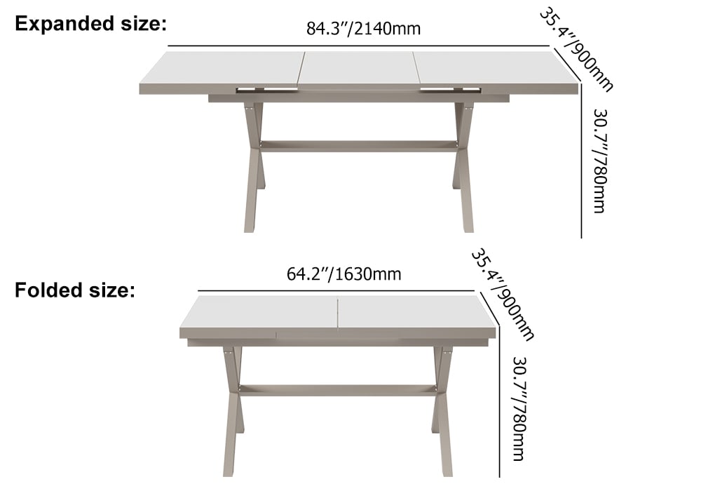 7 Pieces Aluminum Outdoor Dining Set with Extendable Marble Top Table and Woven Armchair White