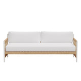 Ropipe Woven Rope Outdoor Sofa 3-Seater Sofa with White Polyester Pillow Cushion White;Khaki