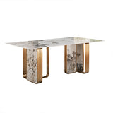 Carice Contemporary Rectangle Sintered Stone & Stainless Steel Dining Table Pandora & Gold