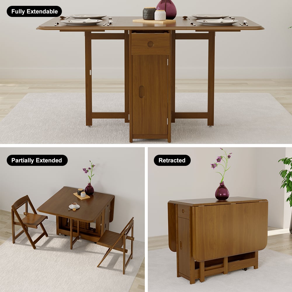 Modern Solid Wood Folding 5 Piece Dining Table Set for 4 Walnut