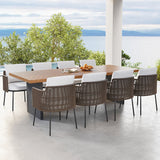 9 Pieces Outdoor Patio Dining Set for 8 Person with Rectangle Teak Table & Rattan Chairs Complete Set