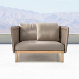 Outdoor Armchair Sofa with Cushion Pillow Accent Chair in Solid Wood Bottom Khaki;Natural