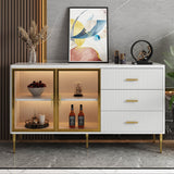 Modern Sideboard Sintered Stone Top Luxury Buffet Tempered Glass Doors White