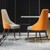 Modern Set of 2 Upholstered Faux Leather High Back Chair For Dining Table Deep Orange