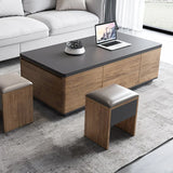 Modern Lift Top Coffee Table Multi Functional Table with Drawers & Shelves & Upholstered Stool Table Only