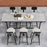 7 Pieces Industrial Metal Outdoor Patio Bar Dining Set with Rectangle Table and Chairs Gray & Black