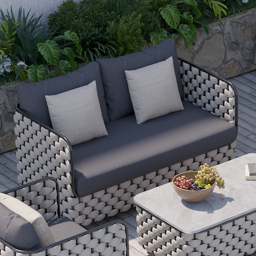 Martic 53.1" Wide Aluminum & Rope Outdoor Loveseat Patio Sofa with Cushions Gray