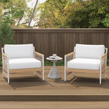 Ropipe Woven Rope Outdoor Armchair Accent Chair with White Polyester Cushion White