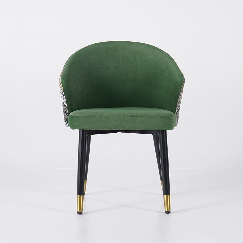 Upholstered Velvet Dining Chair Curved Back Modern Arm Chair Green