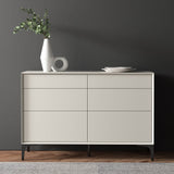 Minimalist Bedroom Dresser – 6 Drawer Horizontal Bedside Storage Off White