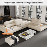 Beige Modular Sofa and Reclining Sectional Couch with Adjustable Armrest & Backrest White