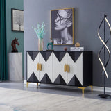 Wovuna Black & White Sideboard Buffet Accent Cabinet Gold 59.1"W x 15.7"D x 34.6"H