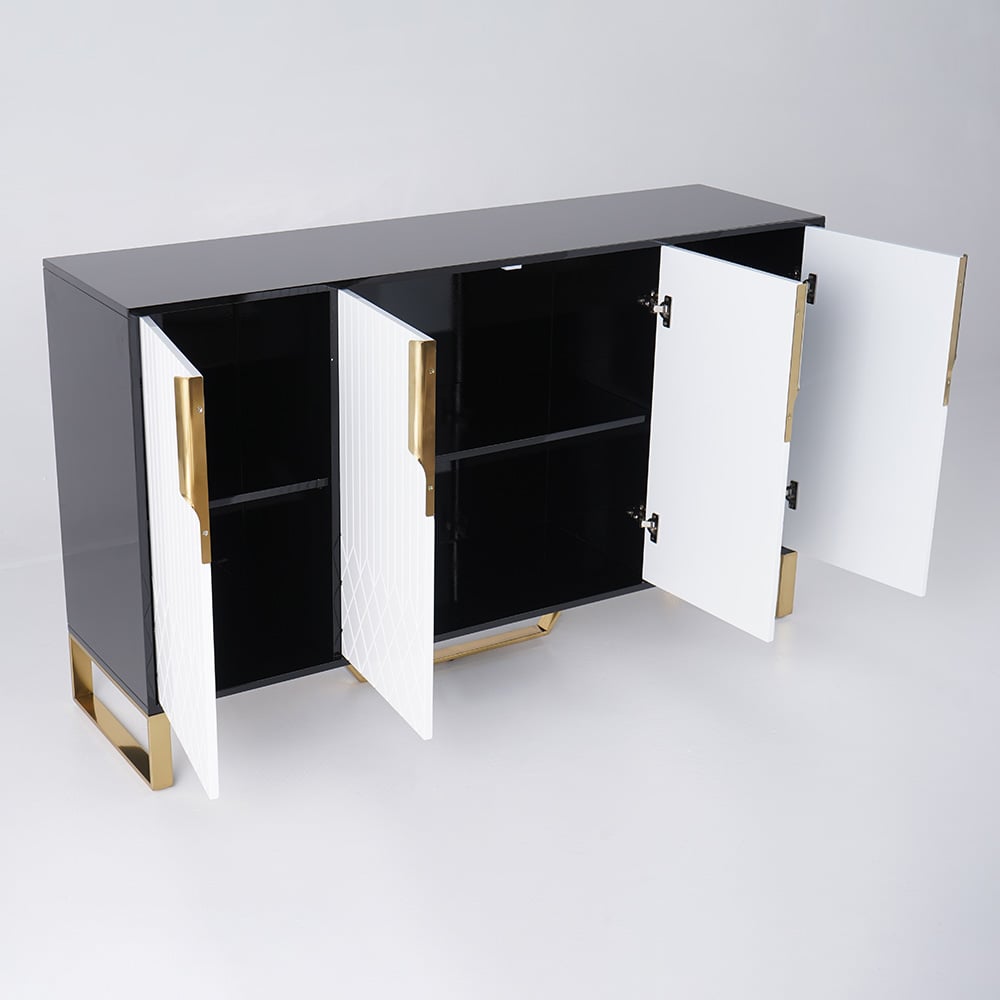 Aro Contemporary Sideboard Buffet 4-Door Sideboard Table Kitchen Buffet Table White & Black