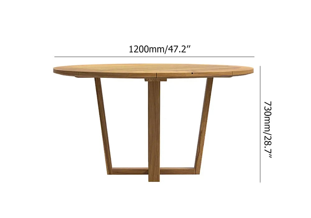 Modern Round Teak Wood 6 Person Outdoor Patio Dining Table in Natural Natural