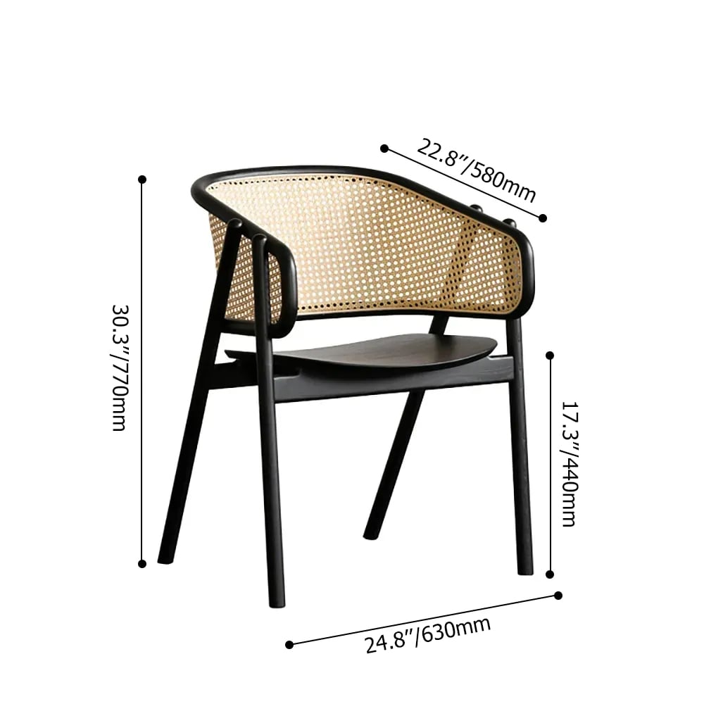 Black Japandi Rattan Dining Chair Curved Back Dining Chair Black