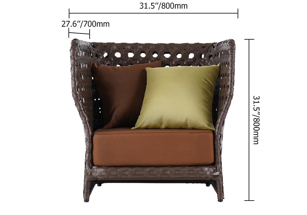 All-Weather Patio Club Chair Rattan Outdoor Club Chair with Cushion & Pillow Brown