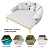 Modern Style Rattan Outdoor Daybed with Cushion Pillow in White White & Gray