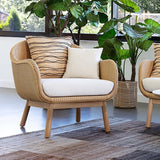 Rope Woven Patio Lounge Armchair with Solid Wood Frame Brick Cushion Pillow in Khaki Khaki