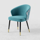 Upholstered Velvet Dining Chair Curved Back Modern Arm Chair Greenish Blue